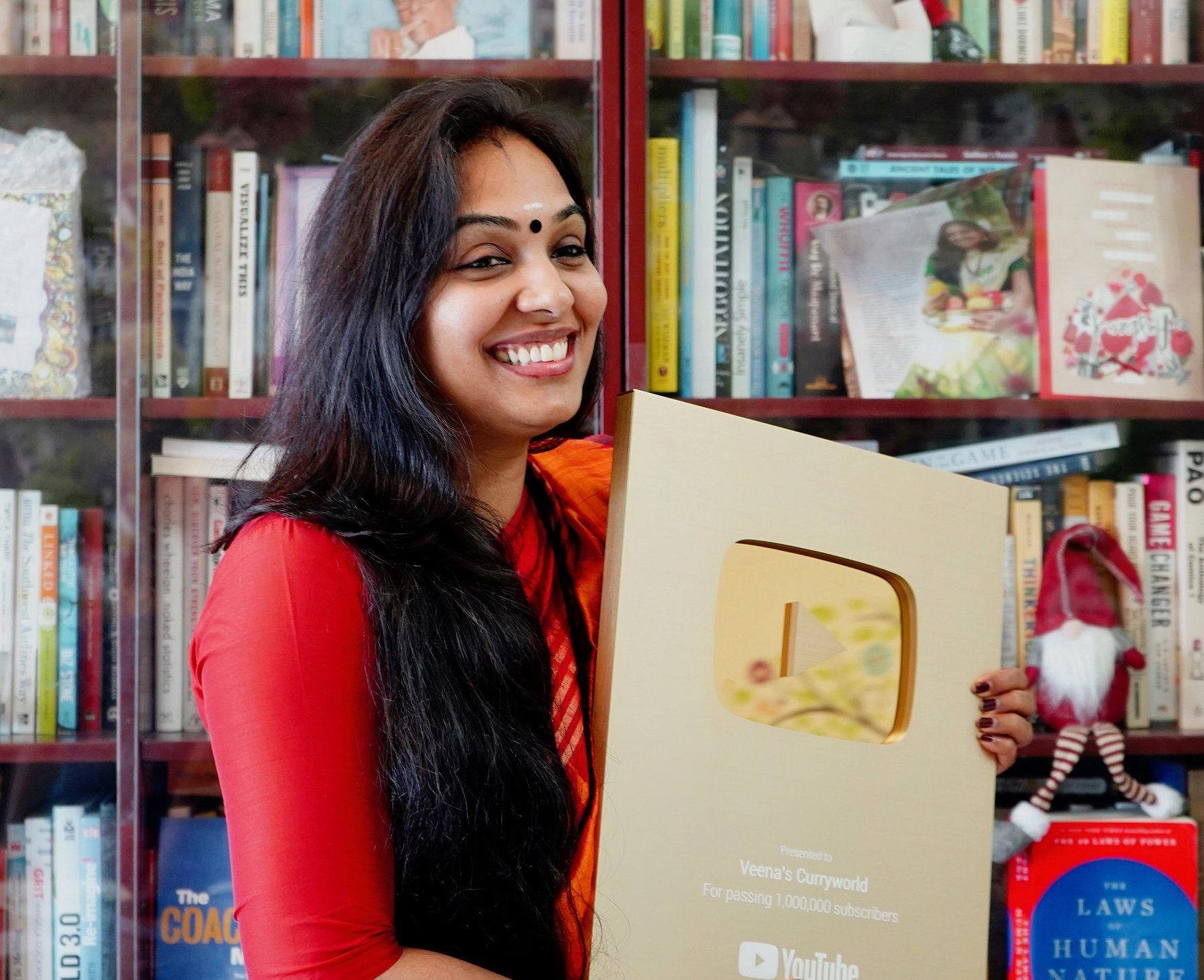 Popularity of Veena's Curry World fetched her the YouTube Golden Play Button, making her the first Malayalee woman to earn it. 