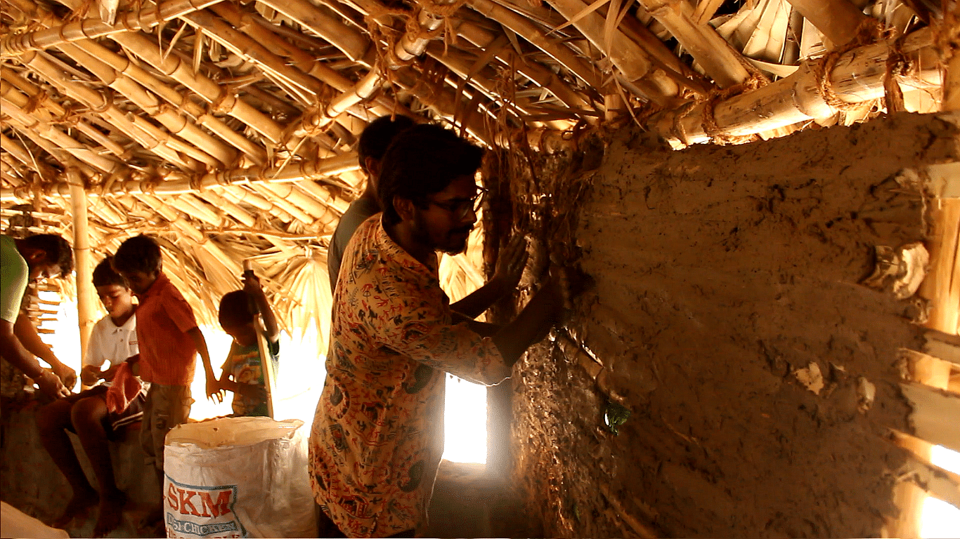 Aravind helping out during the construction of a structure he supervised in Kalpakkam